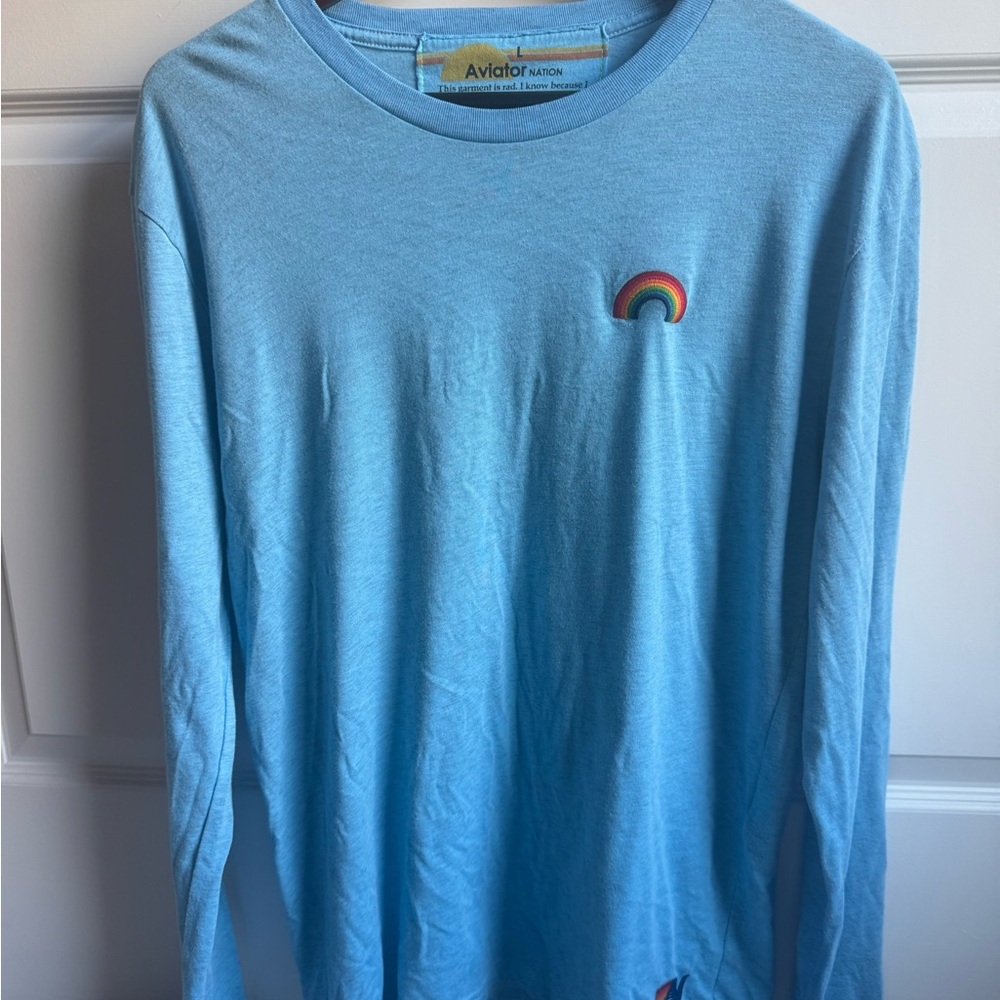 Aviator Nation Sky Blue Long Sleeve with Rainbow Accent